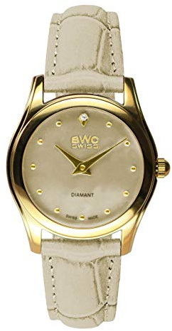 BWC Swiss Damen Uhr Analog Quarz mit Leder Armband 200395115