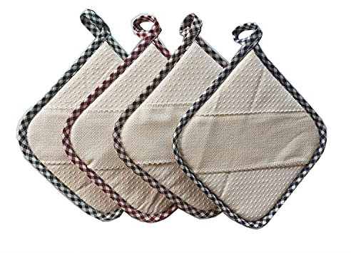 PRESINE da Cucina QUADRATE Set da 4 Pezzi 4 Colori Verde Bordeaux Marrone Blu con Inserto in Tela Aida 100% Cotone Prodotto Italiano