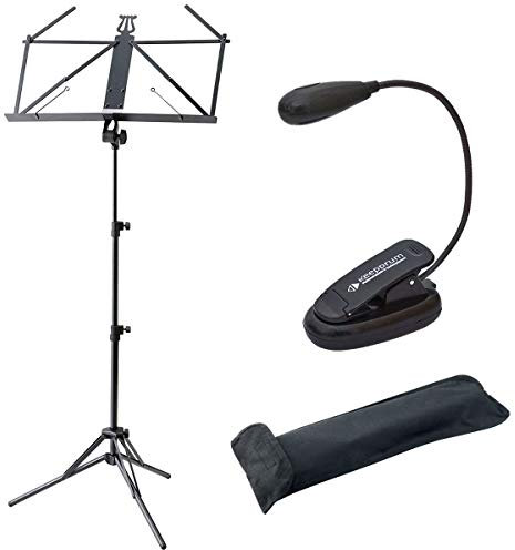 K&M 37855 ruka ultraleichter Aluminium Notenständer Schwarz + keepdrum Notenpult-Leuchte