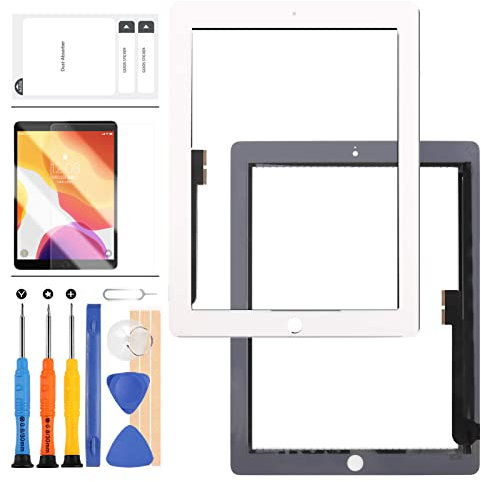 9,7 pollici per iPad 3 sostituzione schermo 3° A1416 A1430 A1403 per iPad 4 Touch Screen 4° generazione A1458 A1459 A1460 Digitizer Sensor Glass Panel Kit di riparazione parti con lunetta (bianco)