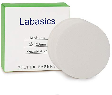 Labasics Cerchi di Carta da Filtrante Quantitativi, Carta da Filtro in Diametro di 125 mm con Velocità di Filtrazione Media di Trattenimento Delle Particelle da 20 Micron, Confezione da 100