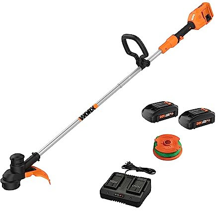 Worx WG183 40V 13 Cordless String Trimmer (Batteries & Charger Included), Black and Orange