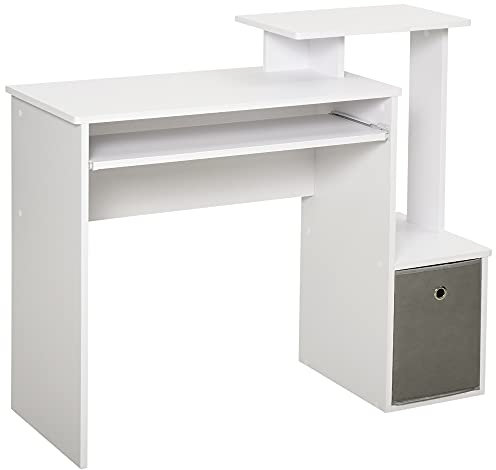 HOMCOM Computertisch, Schreibtisch, Bürotisch, Gamingtisch, PC-Tisch mit Tastaturablage, Schublade, E1 Spanplatte, Weiß, 100 x 40 x 86,6 cm