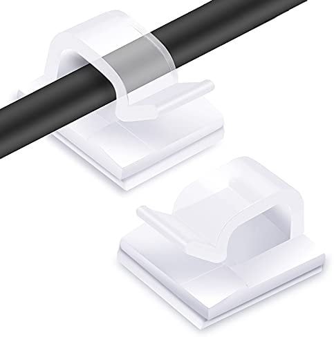 120 Pièces Clips Câbles, RYCHUI Attache Cable Adhesif Rangement de Accroche Cable Fixation Auto Collant, Cavalier Cable Electrique pour Gestion des câbles, Transparent