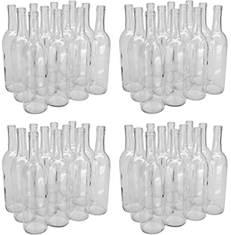 North Mountain Supply - Bottiglia da vino in vetro, 750 ml, con fondo piatto, 48 bottiglie (4 custodie da 12), colore: Trasparente/Flint
