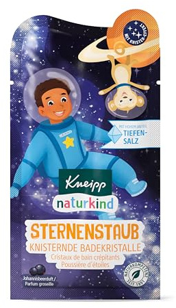 Kneipp Naturkind Knisternde Badekristalle Sternenstaub - Kinderbad mit einzigartigem Tiefensalz aus der Saline Luisenhall - blaues Wasser & Johannisbeerduft - 60g
