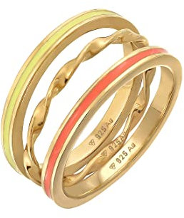 Elli Ring Damen Basic Trio Gedreht 3er Set mit Emaille Lila in 925 Sterling Silber
