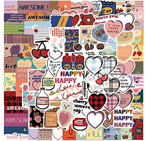 Ins Art Aufkleber 90 Stück Wasserdichte Vinyl Aufkleber für Laptop, Stoßstange, Wasserflaschen, Computer, Telefon, Schutzhelm, Autoaufkleber und Aufkleber, Erwachsene, Kinder, Teenager für Aufkleber