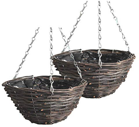 Cabilock 2st Rattan Blumentopf Pflanzkorb Blumengesteck Korb Blumenampel Blumentopf Zum Aufhängen An Der Wand Wandblumenkorb Gewebter Korb Hängende Pflanzgefäße Fensterrahmen Bambus Weben