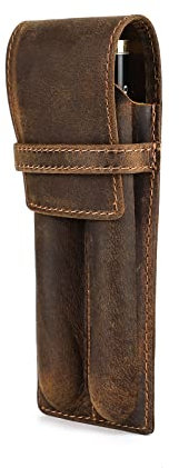 Hiram Pen Schutzhülle für 2 Füllfederhalter, Handgefertigtes Vintage-Echtleder-Füllhalteretui, Füllfederhalter-Etui (Kaffee)