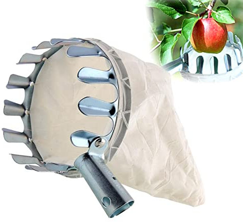 Adipn NA Qazuwa Obstpflücker, 1 Praktischer Erntehelfer, Für Kirschen, Mit Beutel, Ø 16CM, Apfelpflücker, Obsternter Aus Metall Passend Die Meisten Griffe(Silber), Sliver