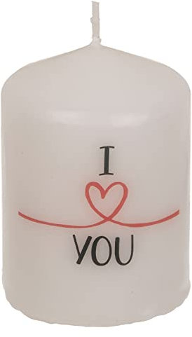 Stumpenkerze Spruchkerze Echtwachskerze Natürliche Lichtquelle I Love You 6 x 8 cm, im Geschenkkarton aus Kraftpapier Hochzeit Geburtstag Freundschaft Weihnachten