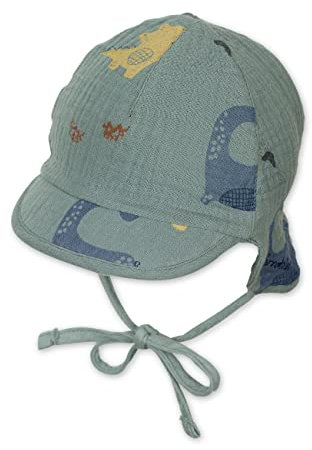 Sterntaler Baby Jungen Wende-Schirmmütze m.Nackensch. Wende Schirmmütze Nackenschutz Dino - Wendemütze Kinder - aus Baumwolle - dunkelgrün, 37