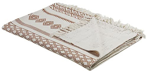 Afrikanisch inspirierte Decke aus Baumwolle mit Fransen beige/braun Jorhat