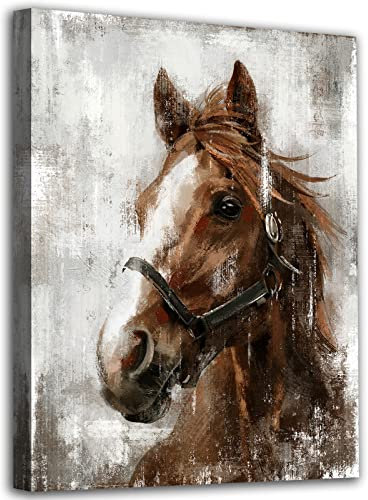 Pferd Leinwand Wandkunst Pferd Porträt Bilder Wanddekoration Bauernhaus Braune Pferde Leinwand Malerei Rustikale Pferd Leinwanddrucke Kunstwerk für Schlafzimmer Büro Zuhause Wanddekoration 30x40cm