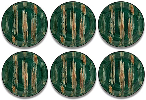 Wilmax COLORBOOM - Platos de postre | Juego de platos | Platos de porcelana | Para servir aperitivos | Diseño moderno | Apto para lavavajillas | Color verde oscuro | Juego de 6 | Diámetro: 18 cm