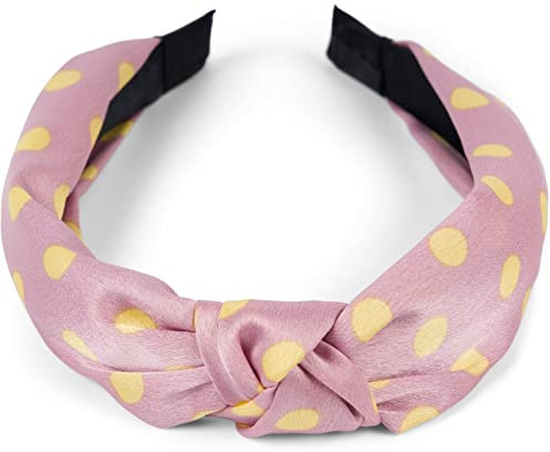 styleBREAKER Damen Haarreif mit Punkte Muster und Knoten im Retro Style, Rockabilly, Vintage Look, Haarband, Headband 04026015, Farbe:Rose-Gelb