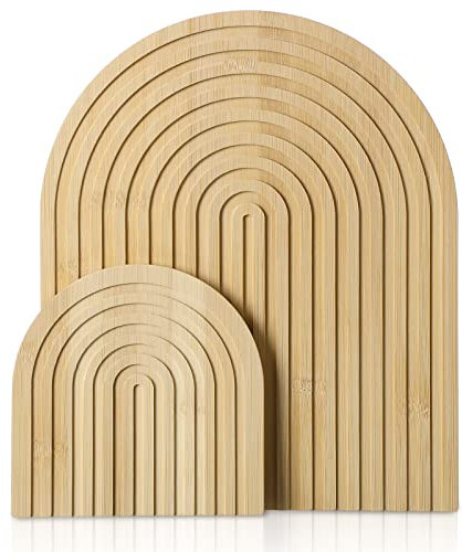Chunful Dekoratives Schneidebrett aus Holz, Regenbogenform, Serviertabletts im Boho-Stil, Schneideblock, Dekoration, Serviertabletts für Zuhause, Küche, Dekoration, Holzfarbe, Bambus, 2 Stück