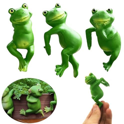 Molyorch 3 Stück Frösche Figuren Garten Deko, Frosch Deko Garten, Frosch Tiere Garten Statuen Deko, Dekorativer Blumentopf-Anhänger, für Pflanzgefäße, Gärten, Büros, Balkone, Teiche