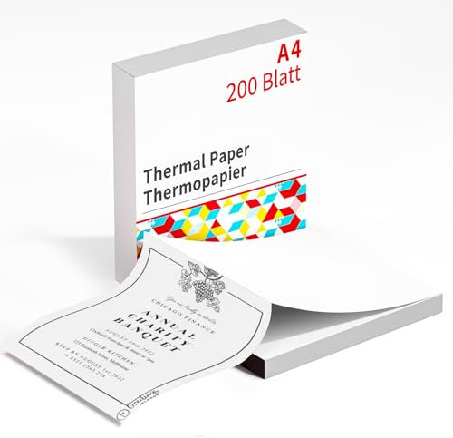 A4 Thermopapier, Kompatibel mit Phomemo M832/M834/M08F/M833/P831/M836, Portable Drucker und anderen A4 Format Thermodruckern, 200 Blatt Kontinuierliche Faltung