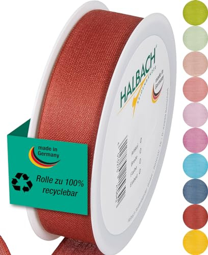 Halbach mattes Taftband, 25 mm x 25 m, rosenholz | Geschenkband in Baumwolloptik, Made in Germany, Ökt-Tex 100 zertifiziert und waschbar bei 30 Grad