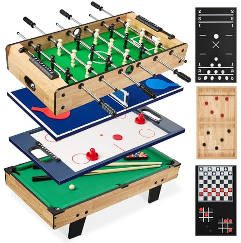 Best Choice Products 11-in-1 Kids Combo Game Table Set w/Ping Pong, Foosball, Air Hockey, Shuffleboard, Bowling, 5 Accessory Bags - Light Wood