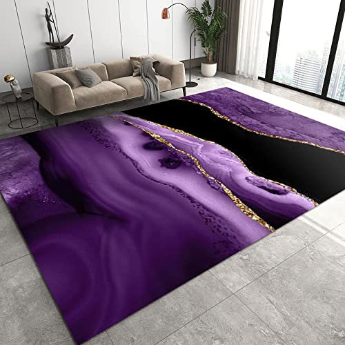 PAJEON Modernes Luxus-Lila-Schwarz-Gold Teppiche Gegend, 80 x 150 cm Maschinengewebt Schlafzimmerteppich - für Schlafzimmer Wohnzimmer Esszimmer Balkon