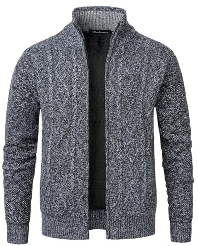 Harbrosrce Hombre Completa Cremallera Cárdigan de Punto por Cable Forro Polar Chaquetas Suéter Invierno Grueso Pollover Abrigo