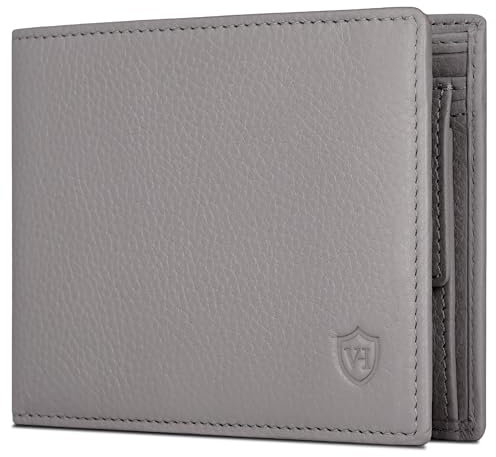 VON HEESEN Leder Geldbörse RFID Schutz I Echtleder Geldbeutel für Damen & Herren I Portemonnaie Brieftasche Wallet Portmonee (Grau)