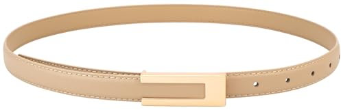 BAOKELAN Frauen Ledergürtel Skinny Taille Gürtel für Kleid Dünner Taillengürtel mit Goldschnalle für Jeanshosen Aprikose