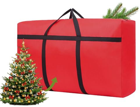Odot Borsa per Albero di Natale, Adatta per Alberi di Natale Alti 1,5 m, Sacco per Albero di Natale Resistente con Cerniera e Manici - Impermeabile Protegge da Polvere (110x60x35cm,Rosso)