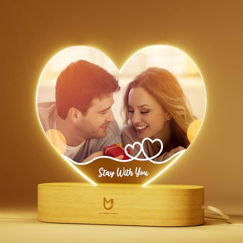 Bemaystar Lampe Personnalisée avec Photo - Cadeau Personnalisé Couple pour Saint Valentin, Anniversaire, Noël - Idée Cadeau Homme Femme, Copine Copain - Cœur