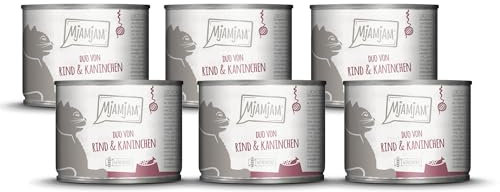 MjAMjAM - Premium Nassfutter für Katzen - DUO von schmackhaftem Rind & Kaninchen an Möhrchen, 6er Pack (6 x 200g), getreidefrei mit extra viel Fleisch