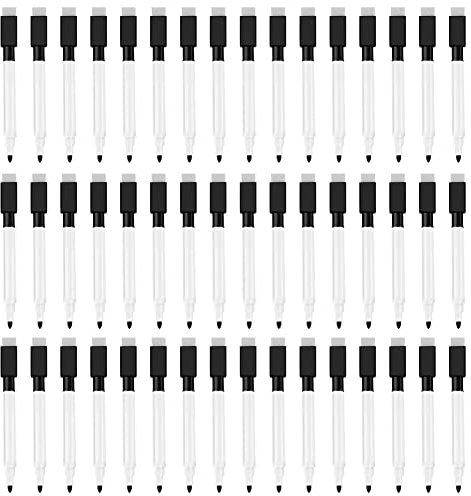 Booso Radierbarer Marker mit Magnetstift für Whiteboard, Packung mit 48 Filzstiften für Whiteboard, trocken abwischbar, mit Kappe für Radiergummi, Schwarz