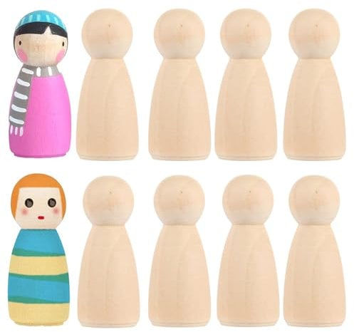 10 Holzfiguren zum DIY Bemalen und Basteln – perfekt zur Hochzeit oder Geburtstagsdeko. Spielfiguren und Ornamente in Form von Holzkegeln – individuell gestalten für eine personalisierte Deko.
