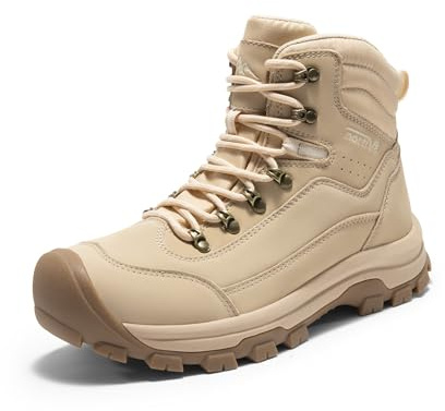 NORTIV 8 Waterproof Women's Hiking Boots | Genuine leather hiking boots with shock-absorbing EVA arch support, anti-slip rubber outsoles, and durable toe protection