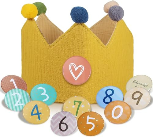 Klhamky Musselin Geburtstag Krone Hut mit Zahlen, Krone Geburtstag Jungen Mädchen | Kinder Party Hüte Party Dekorationen