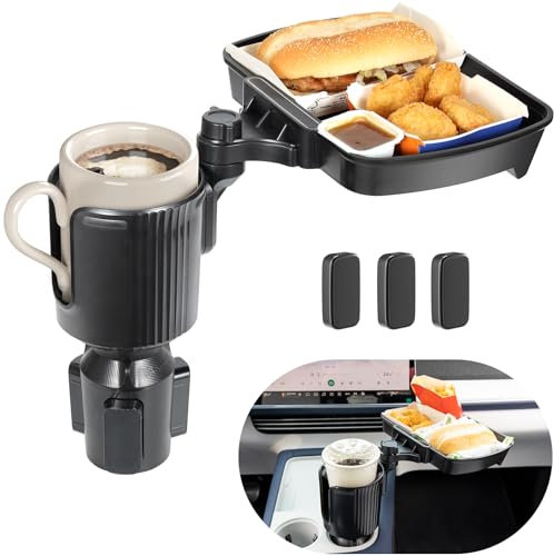 Sancaral 3-in-1 Large Rotatable Car Cup Holder Food Tray with Extra Drink Cupholder Expander & Table for Eating.(B)