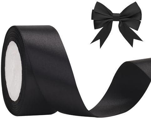 JijAcraft Satinband Schwarz 40mm 22m für Dekoration, Hochzeit, Weihnachten, Halloween, Taufe, Geschenkverpackung - Schleifenband, Dekoband, Geschenkband