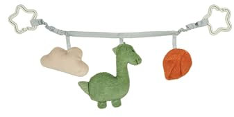 Sterntaler Kinderwagenkette Dino Rexi - Baby Spielzeug aus weichem Feincord - Kinderwagen Zubehör einfach zu befestigen & mit eingearbeitetem elastischen Band, steingrün