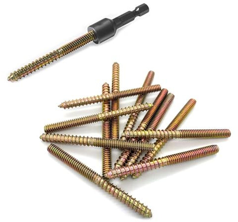 Dayalo Lot de 12 vis à double tête M8 x 50 mm - Vis à bois avec clé à douille - Pour le raccordement en bois, pieds de meubles