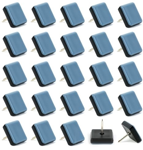 VABNEER 25x25mm Patins de Meubles avec Clou, 24 Pièces PTFE Téflon Carré Coulisses de Meubles Adaptés Aux Sols et Tapis Lisses