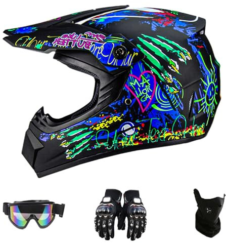 DriveNova Motocross MTB Helm Fullface mit Handschuhe Maske Brille, Erwachsener Motorrad Downhill Full Face Helm Downhill Motorradhelm Kinder ATV Motorradhelm Road Helm DOT Zertifiziert