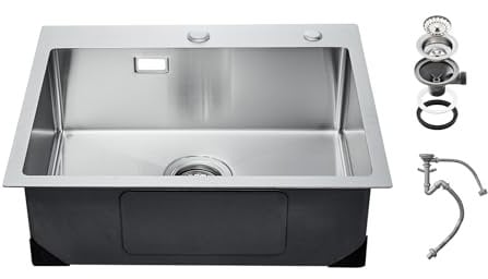 VEVOR Fregadero de Cocina de Acero Inoxidable 304 con Montaje Superior, Lavabo de Una Sola Cubeta Empotrable de Estilo Rústico con Accesorios, para Cocina de Preparación, Lavadero, 550 x 450 x 190 mm