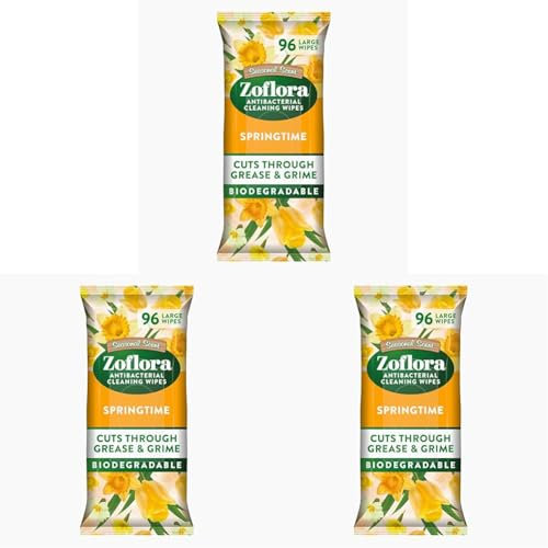 Zoflora Springtime Biodegradable Wipes, Antibacterial Multi-surface Cleaning Wipes, Kills 99,9% of Bacteria & Viruses, Convenient, Quick Cleaning, 3 Pack (96 Sheets)