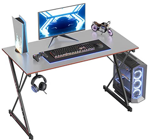 CubiCubi Gaming Tisch 100 x 50 cm, Gaming Schreibtisch, PC Tisch mit Kopfhörerhaken und Kohlefaserbeschichtung, Ergonomischer Computertisch, Metallgestell, Kohlefasergrau