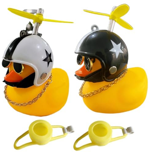 NHQZ 2 Pezzi Campanello bici bambino, Campanello bici, Paperella bici, Campanello per Bicicletta per Bambino,Giallo Anatra con Casco per Bambini, Adolescenti e Adulti (Bianco + nero)