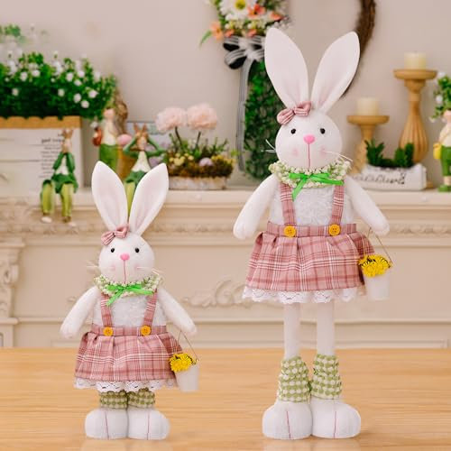 Nexoria Osterdeko Osterhasen Puppen, Osterhase Plüschpuppe mit Stretch Beinen Ostern Deko Hase Plüsch Kaninchen Osterdeko Tisch Osterhasen Figur Frühlingsdeko für Zuhause Wohnzimmer (B)