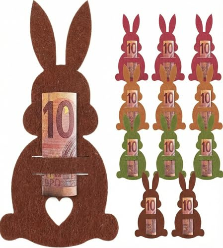 Ciieeo 12 Stück Ostern Geldgeschenke Verpackung Filz Osterhase Tischkartenhalter Set, Kreative Ostergeschenke für Geld Gutscheine Basteln, Süße Hasen Osterdeko für Osterfest Kinder Erwachsene