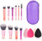 PLUSHCEWT Set de 10 Pinceaux Maquillage avec 4 éponges et Trousse Pinceaux Synthétiques Premium pour Fond de Teint Poudre Blush Fard à Paupières Concealer Contour Voyages et Usage Quotidien (A)